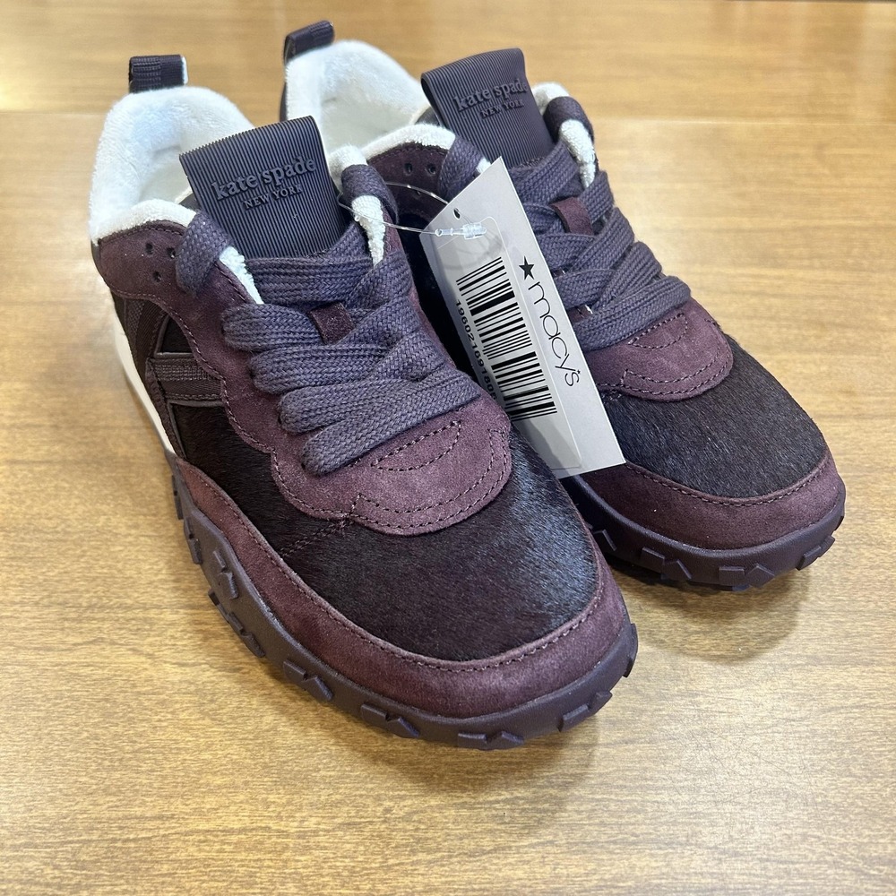 Kate Spade K As In Kate Runner Shoes Womens Size 7 Plum Fur Low Top Sneakers NEW